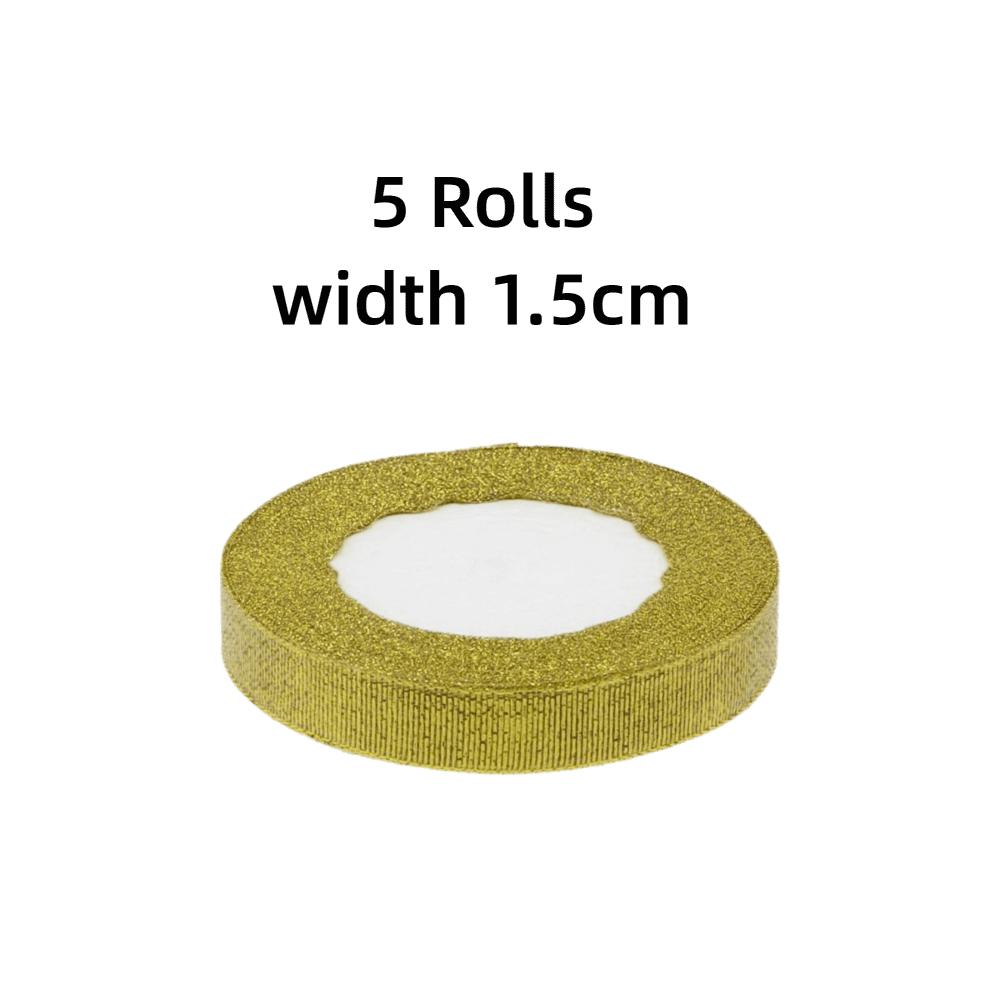 DIY 5 Rolls Satin Ribbon Glitter Gold Silver Gift Packaging Ribbon Organza Ribbon Craft Supplies