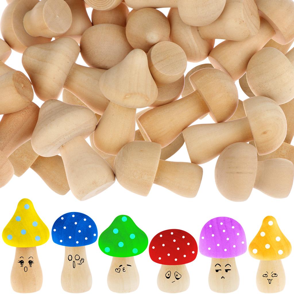 48-Piece 6 Different Sizes And Cute Shapes Diy Wooden Mushroom Set