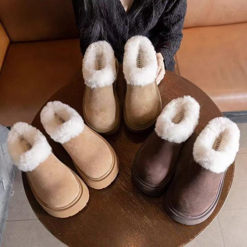 Damen-Halbzehen-Hausschuhe im Taschenstil aus dickem Stoff, Schuhe im neuen Stil, Schneestiefel, Baumwolle