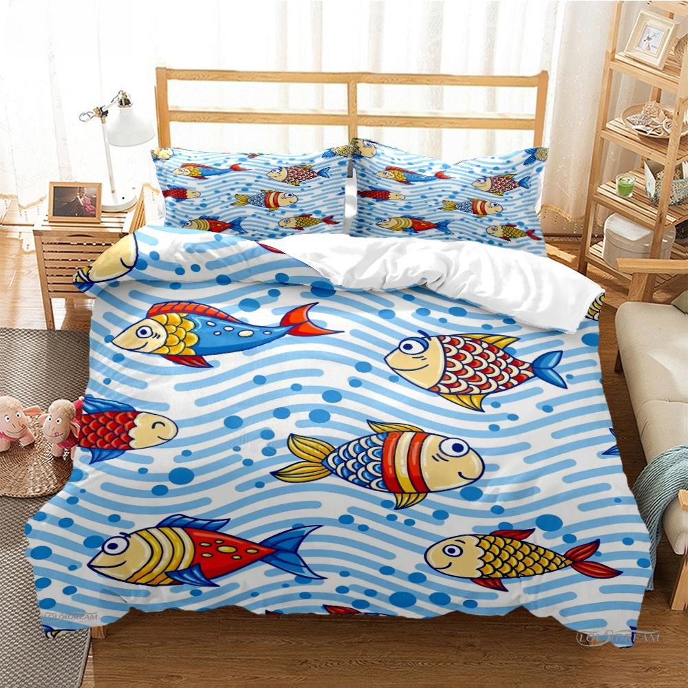 Cartoon Ocean Whale Dolphin Duvet Cover Kids Cute Kawaii Bedding Sets Soft Quilt Cover and Pillowcases Single_Double_Queen_King