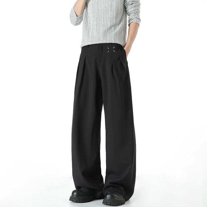 Men's Wide Leg Suit Pants High Waist Loose Fit Pleated Casual Trousers