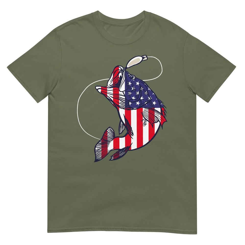 Bass Fishing Fish American Flag Patriotic Fourth Of July Tshirt
