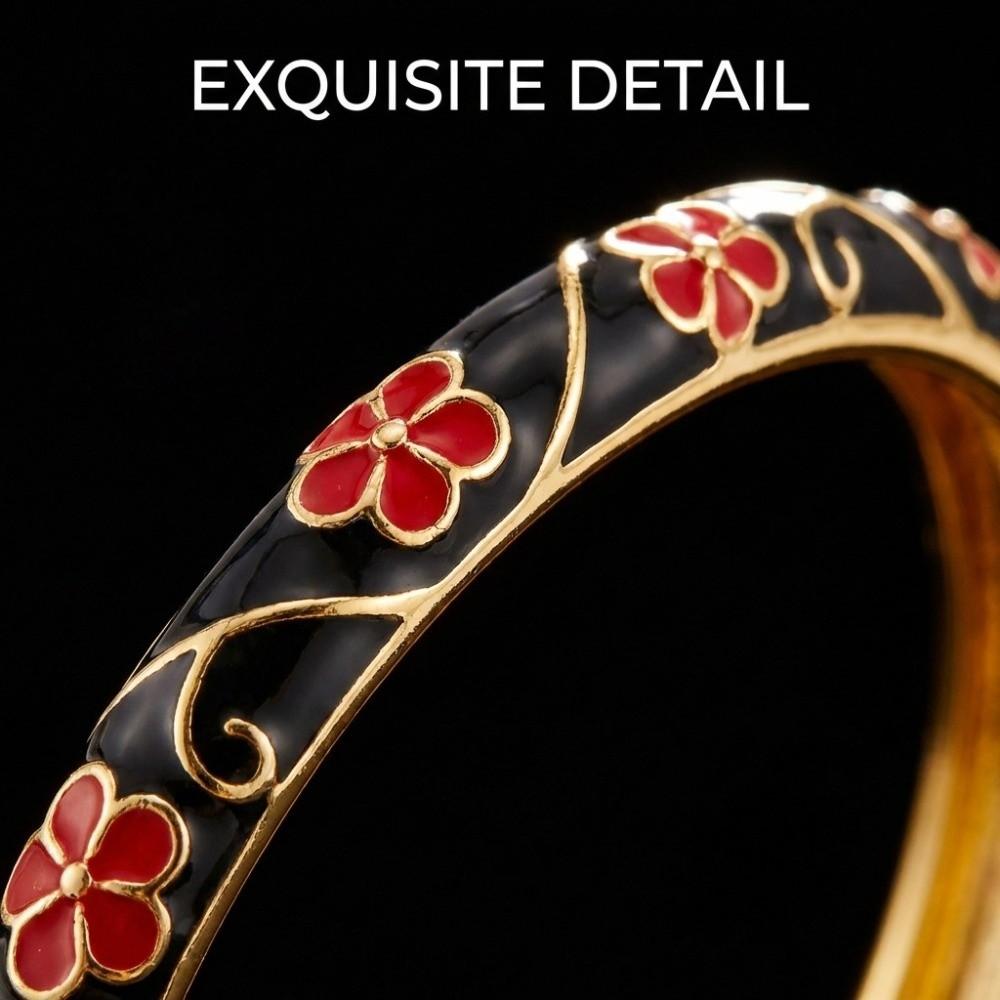 Dripping Oil Enamel Flower Bracelet Romantic Chinese Cloisonne Bracelet  Party