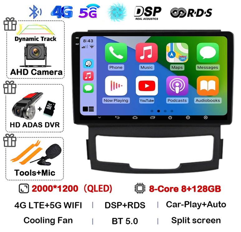 Android 14 Carplay Auto WIFI+4G For SsangYong Korando 3 Actyon 2 2010 2011 2012 2013 Car Radio Navigation GPS Multimedia Player