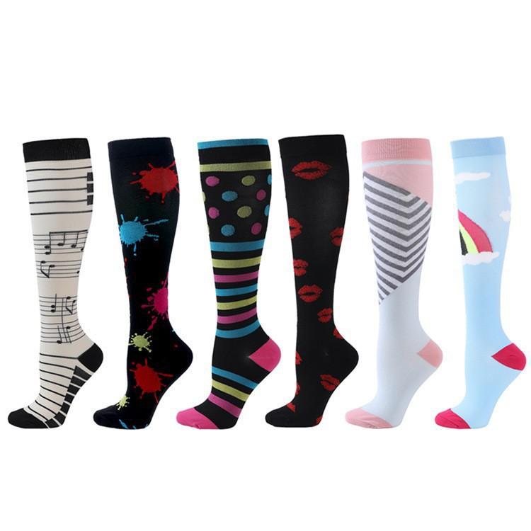 6 PAAR Kompressionssocken für Männer Frauen Laufen Krankenschwesternsocken Krankenschwestern Sport Damen Dame Damen Laufen Blumen Tier Frucht