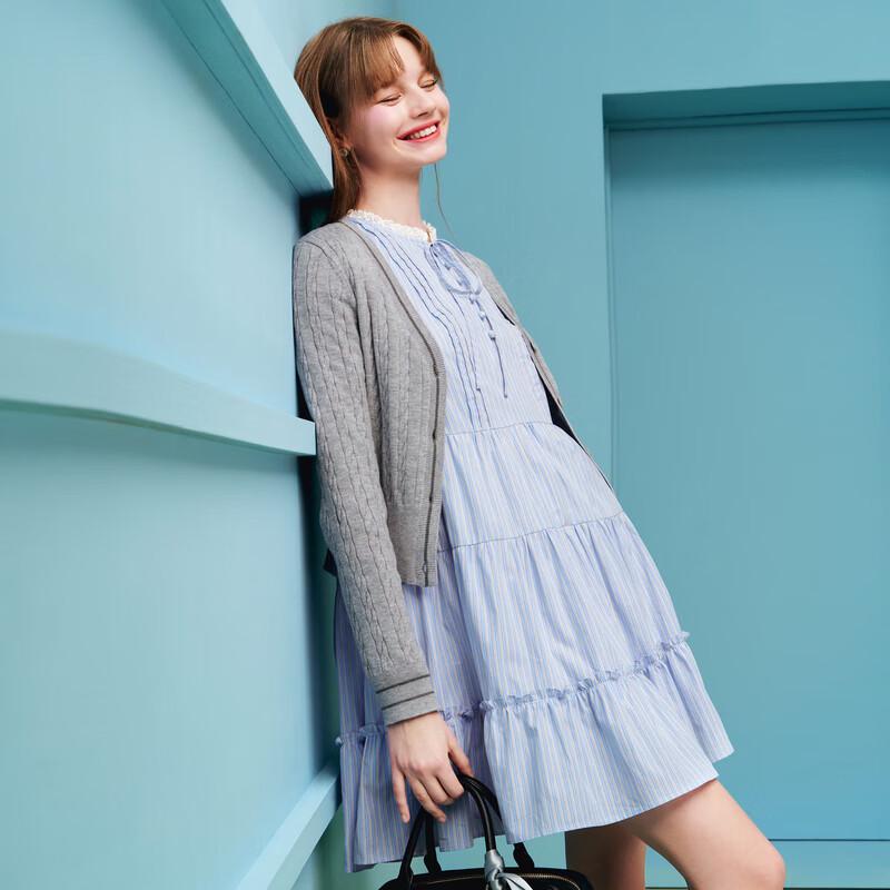 

Ledin Sweet Striped Doll Collar Tie-Waist Shirt Dress L