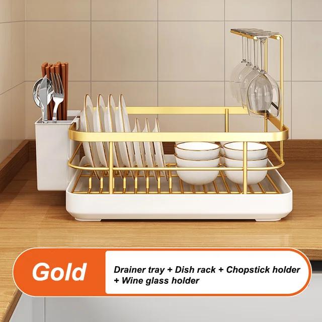 Kitchen Dish Storage Drainer Bowl Rack Sink Shelf Multifunctional Dish Drainer Countertop Chopsticks and Dishes Organizer