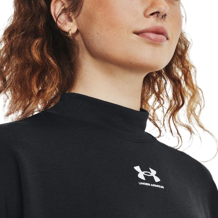 Under Armour Solid Color Cotton Knit Stand Collar Training Sports Hoodie Women Hoodies Black 1379496-001