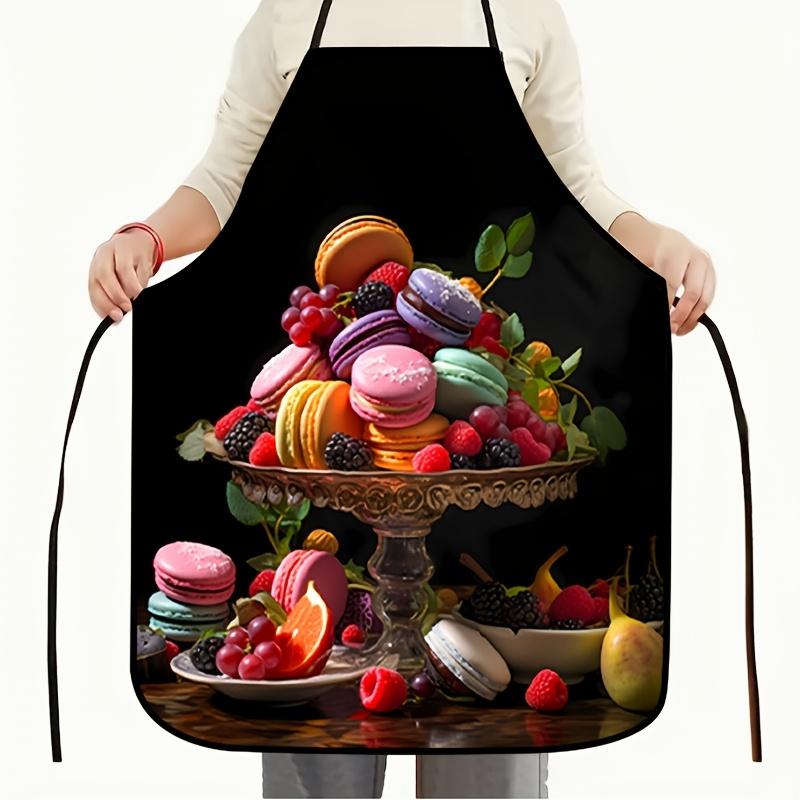 1pc Polyester Apron with Macaron and Fruit Design - Durable and Stylish Kitchen Apron for Cooking, Baking, and Entertaining