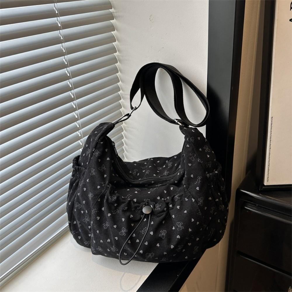 New Corduroy Crossbody Bag Polka Dot Large Capacity Shoulder Bag Butterfly Knot Tote Bag