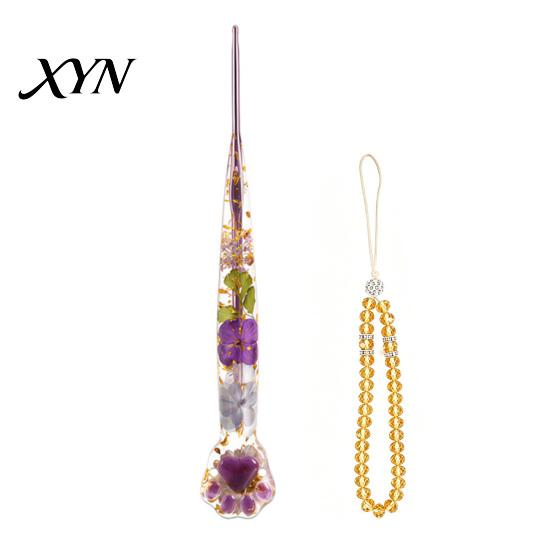 Crochet Hook Resin Floral Hook, Dried Flower Clear Handle Hand Sore Prevention Tool Metal Head with Beaded Wristlet for Arthritis Beginners