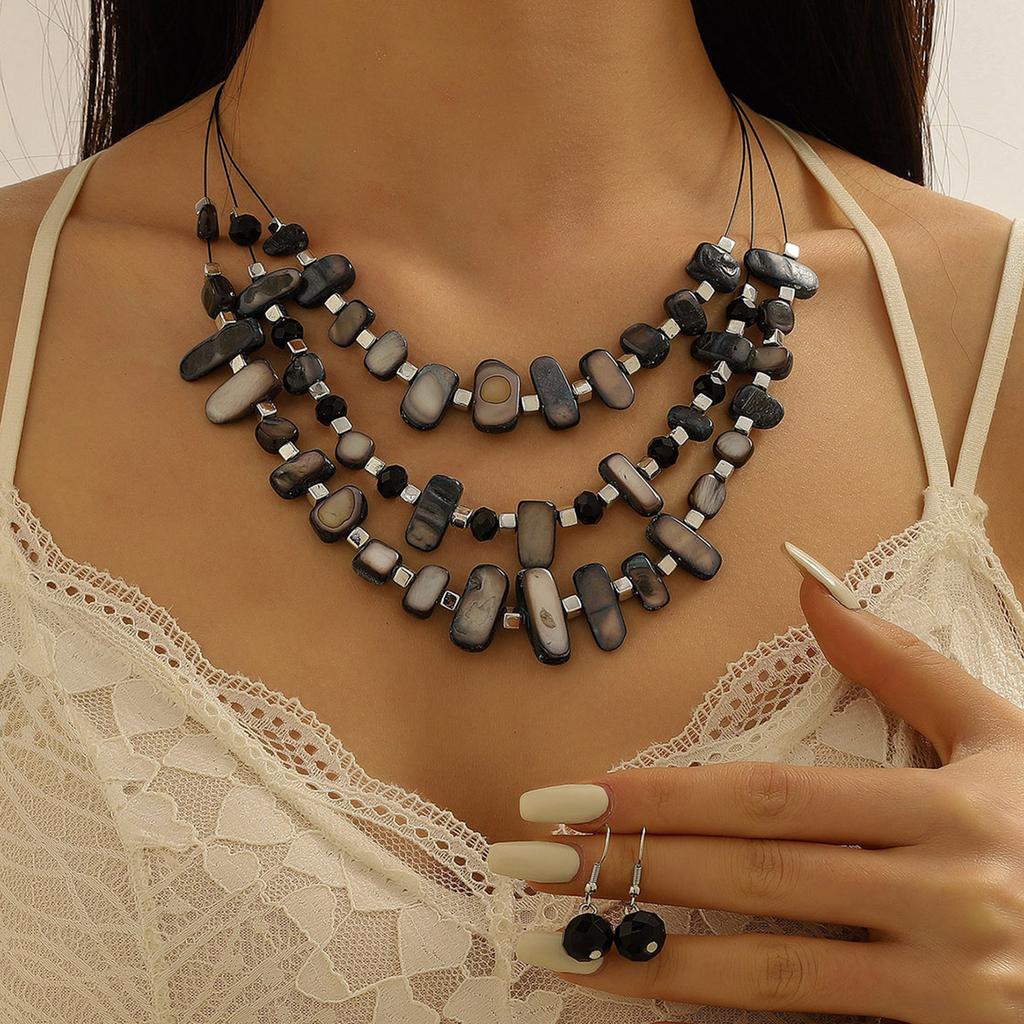 Vintage Multi-layer Colorful Bead Jewelry Set, Fashionable And High-end Necklace And Earring Decoration