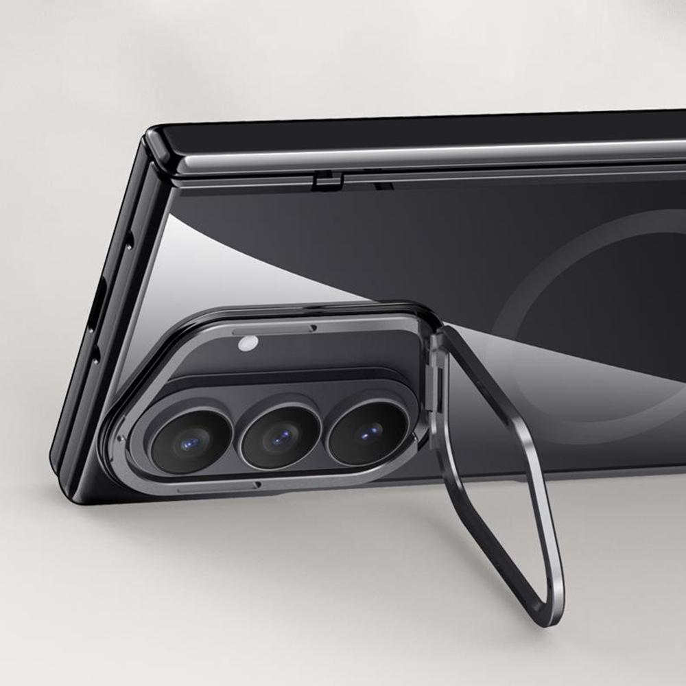 For Samsung Galaxy Z Fold7 5G Magnetic Case PC+Acrylic Phone Cover with Anti-Spy Screen Protector,Lens Kickstand
