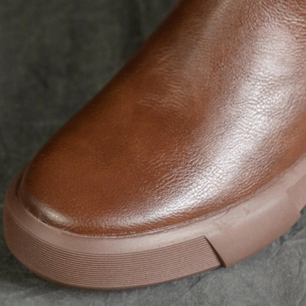 Boots for Women Genuine Leather Flat Boots Women's Autumn and Winter 2025 New Retro Medium Tube Casual Knight Boots Woman