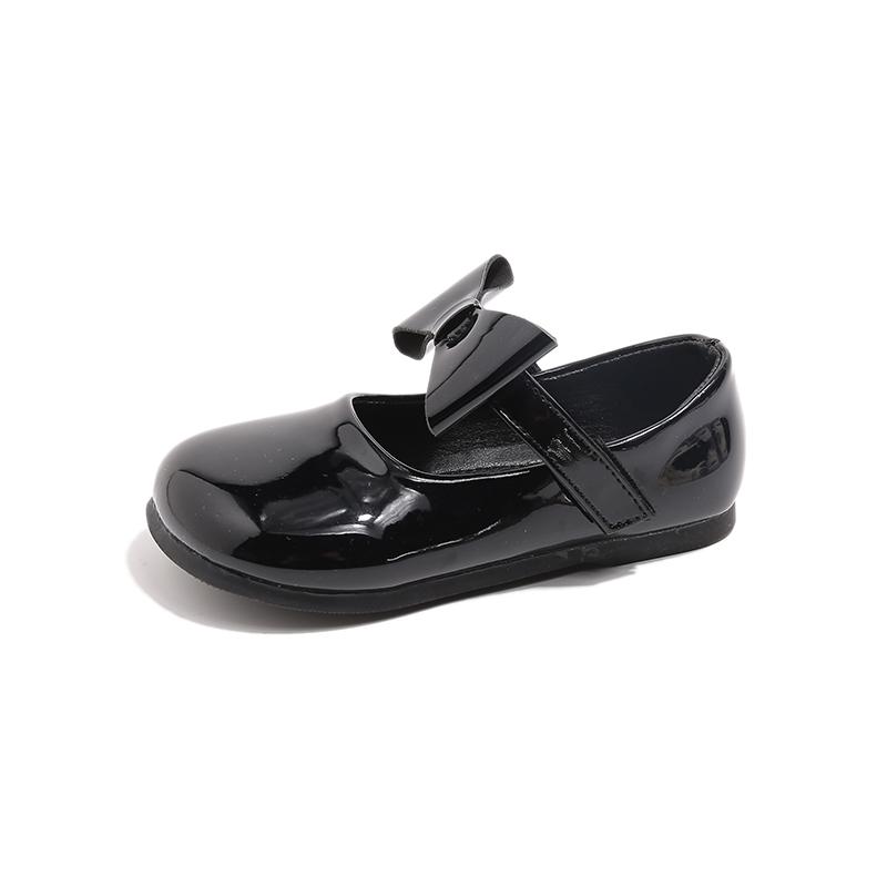 Kids Flat Shoes Solid Color Versatile Girls Leather Shoes Sweet Bows 2025 New Children Princess Shoes Round Toes Ins Trendy