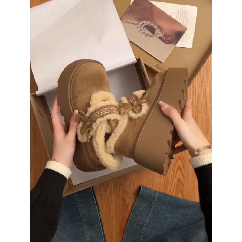 Snow boots plush loafers cotton shoes women's shoes winter muffin thick sole heightening plush warm Birkenstocks