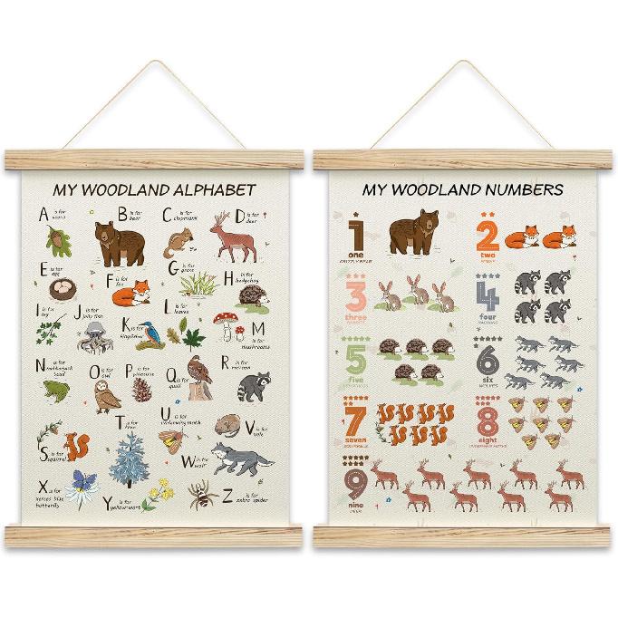 QUDNCR Alphabet Chart And Number Poster Hanger Frame, Educational Wall Art For Classroom Homeschool, Learning Posters For Kids Toddlers, Nursery