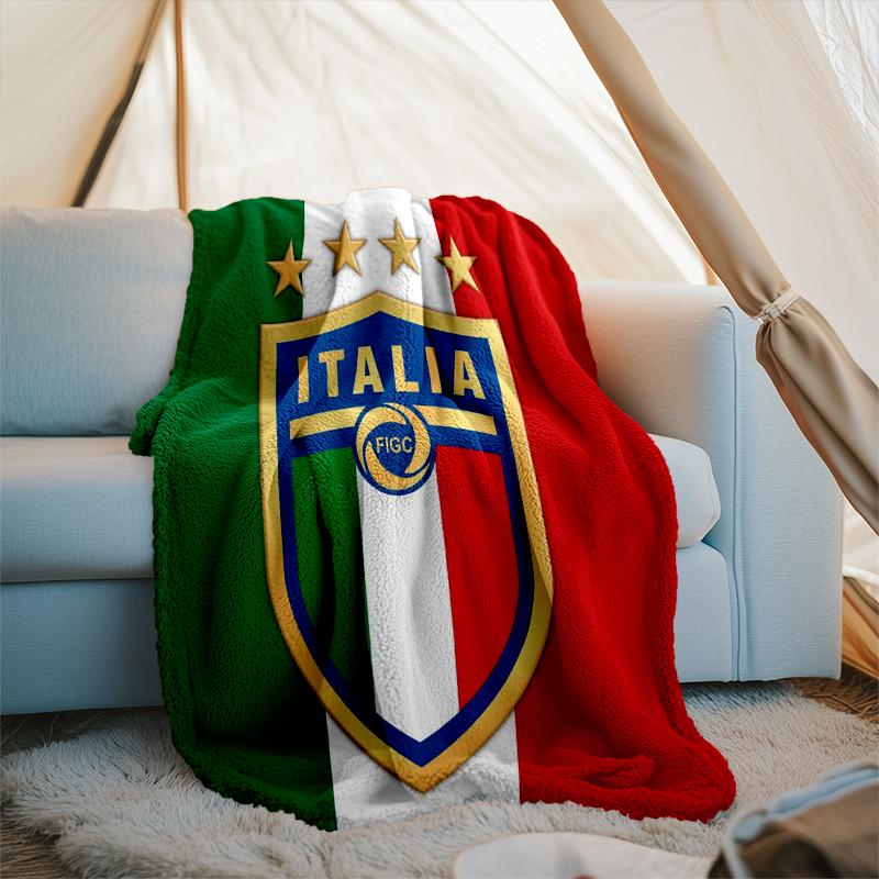 1PC Italian Football Crest Printed Soft Flannel Blanket Throw for Adult Bedroom Living Room Sofa Camping Travel Fan gifts Christmas Gifts