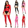 S-3XL Women Wet Look PU Leather Romper Crotchless Hollow Out Cup Long Sleeve Front Zipper Legging Pants One Piece Jumpsuit for Nightclub Rave Party
