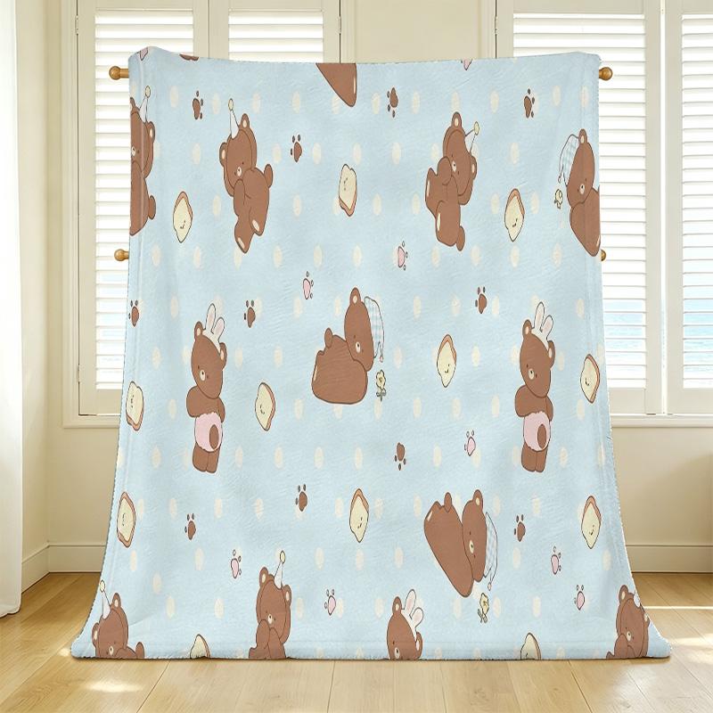 Soft Flannel Trimmed Blanket - Cute Bear Design, Warm & Skin-Friendly Cozy Throw for Home, Couch Naps, Christmas & Halloween