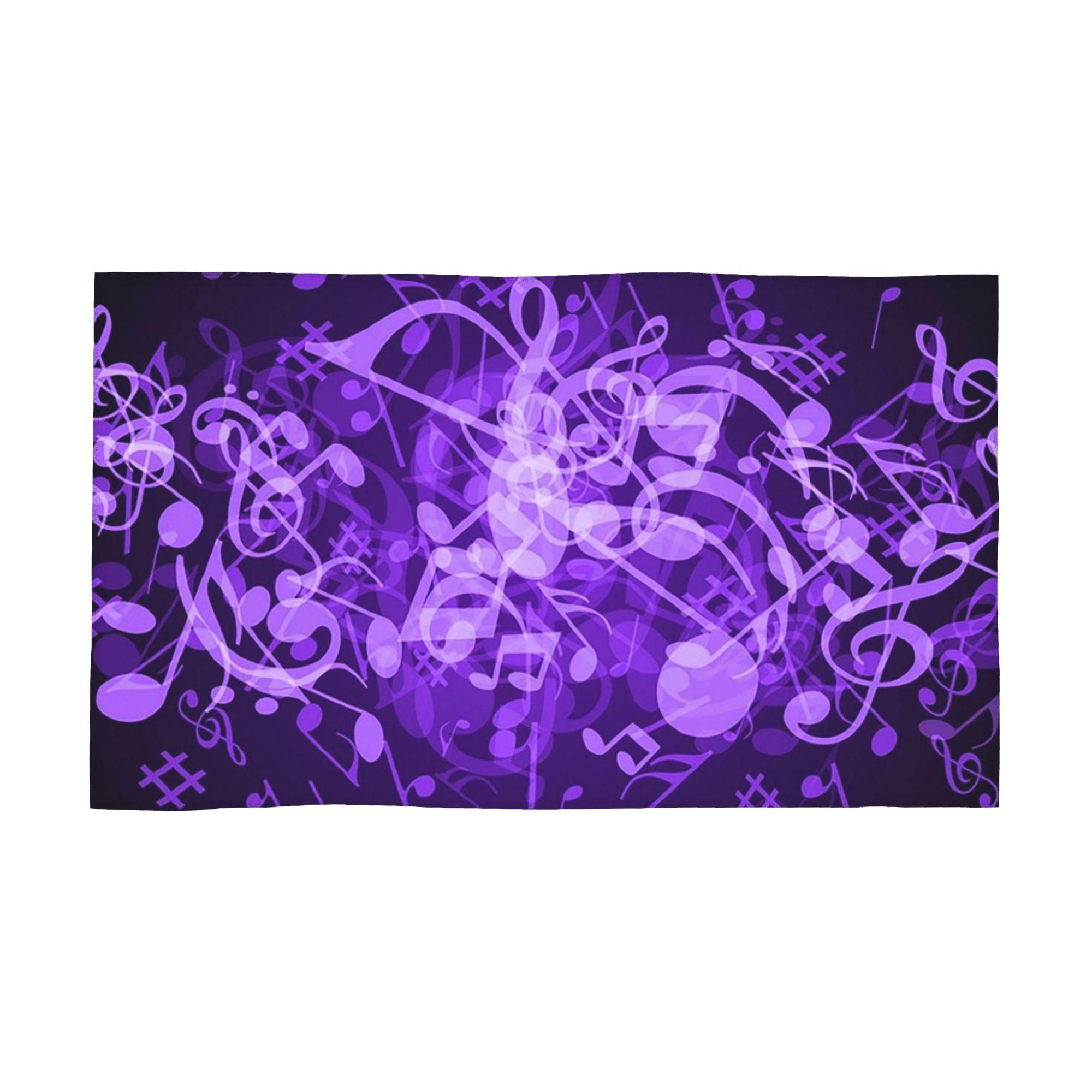 Purple Glow Music Notes Soft Face Towel Quick Dry Pool Bath Cotton Towels Absorbent W30*H60(CM)