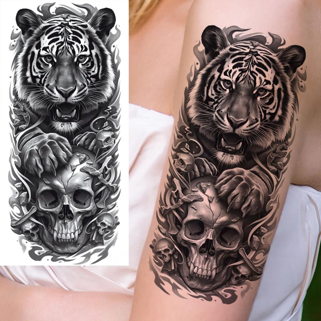 1 Blatt Gruseliger Sensenmann Totenkopf Temporäre Tattoos Halloween Tattoos Langlebig Wasserdicht Tiger Wolf Bestie Fake Tattoo Aufkleber