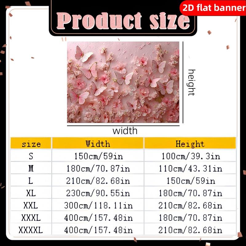1pc2D Flat Banner with Floral Butterfly and Cherry Blossom Themes, Made of Pink and White Polyester