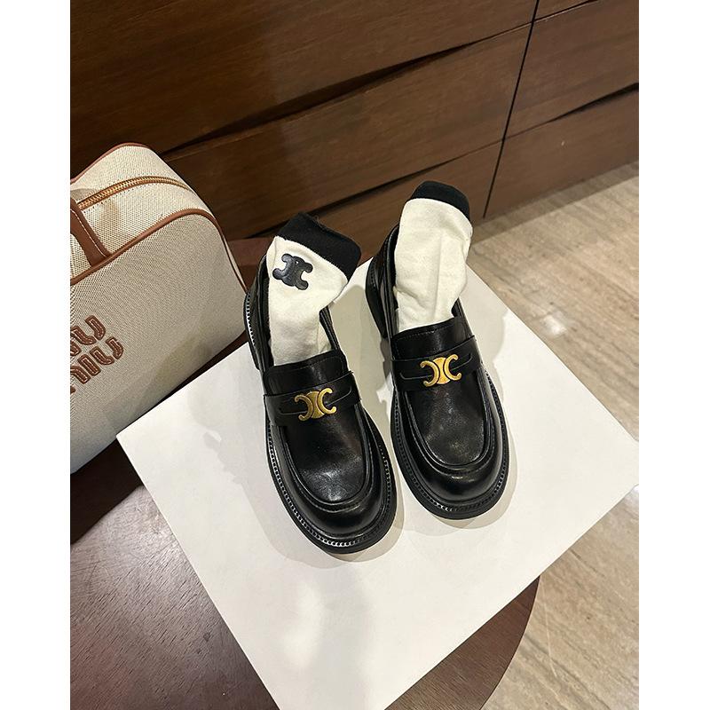 Soft Sheepskin~ Big-name Thick-soled Heightened Loafers of the Same Style, Women's 2025 Thick-heeled Light-mouth Single Shoes, Black Small Leather Sh