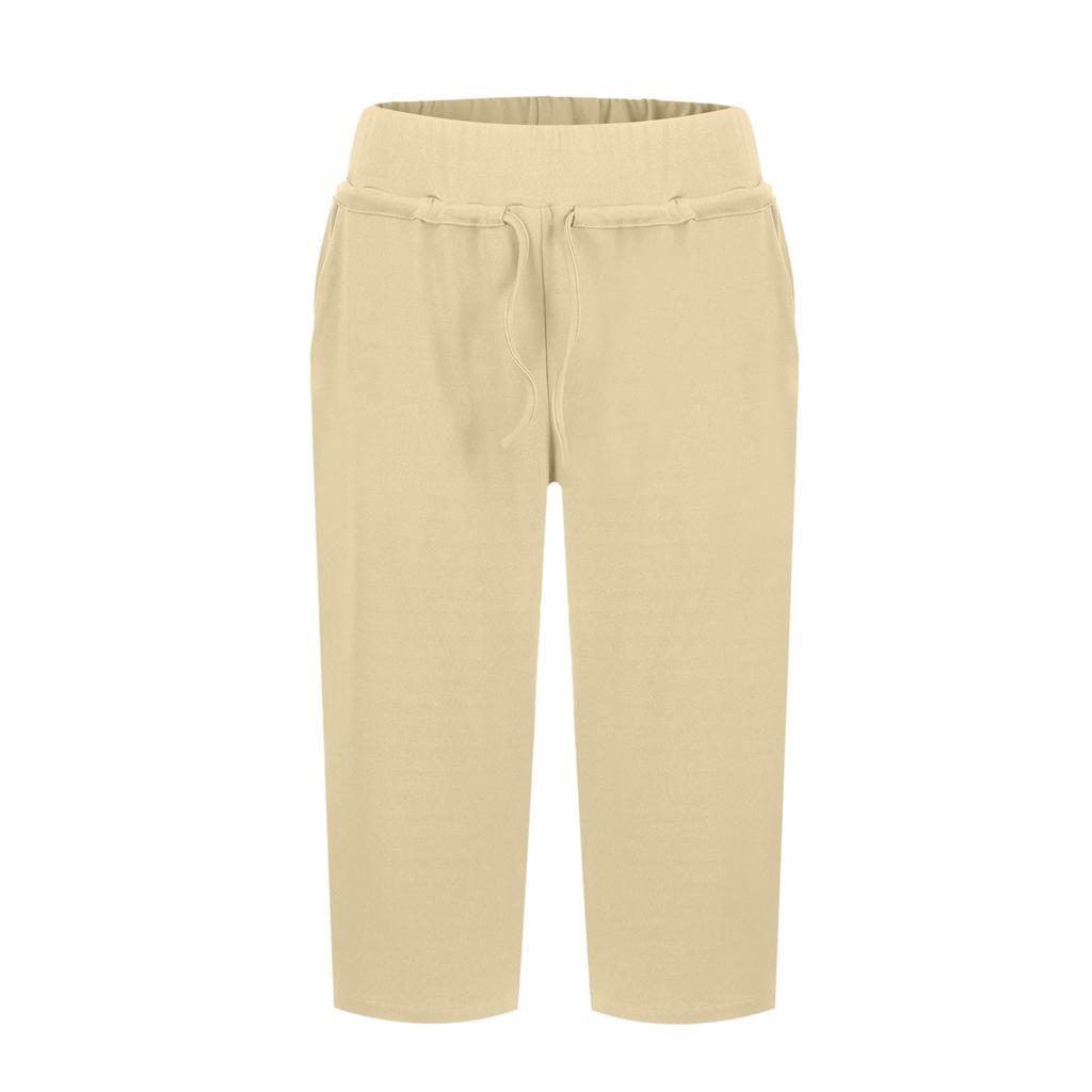 Women's Solid Color Casual Pants Elastic Waist High Waist Drawstring 7/10 Pants Athletic Casual Pants