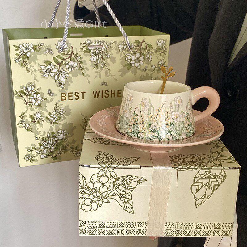 Qiwei Pink Lily of the Valley Ceramic Mug & Saucer Gift Set