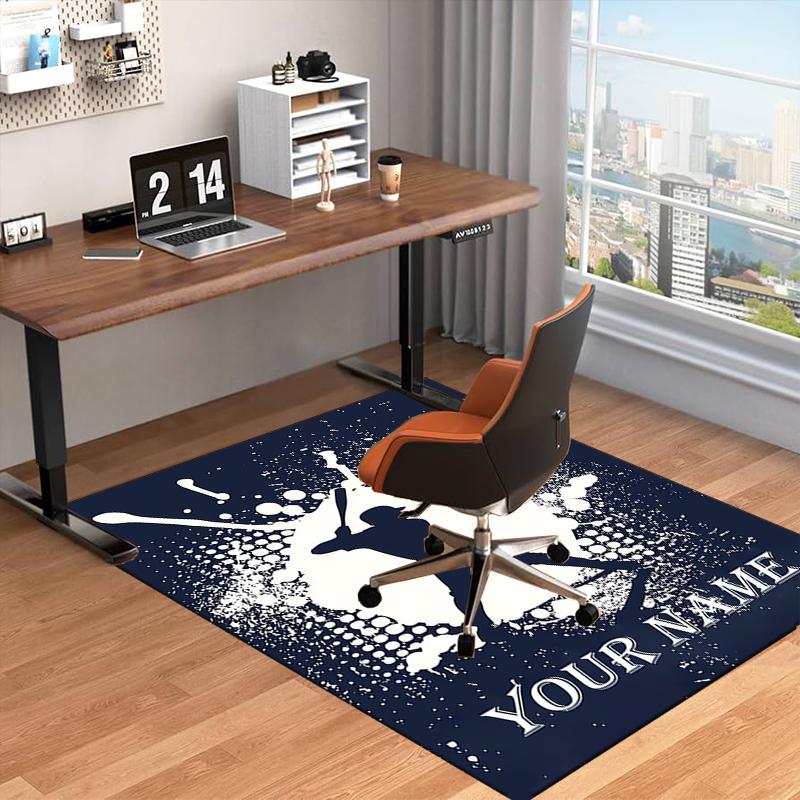 1PC Custom Name Baseball Player Silhouette Theme Floor Mat Ideal for Living Room, Game Rooms, Office, Bedroom,Floor Mat Playful Design