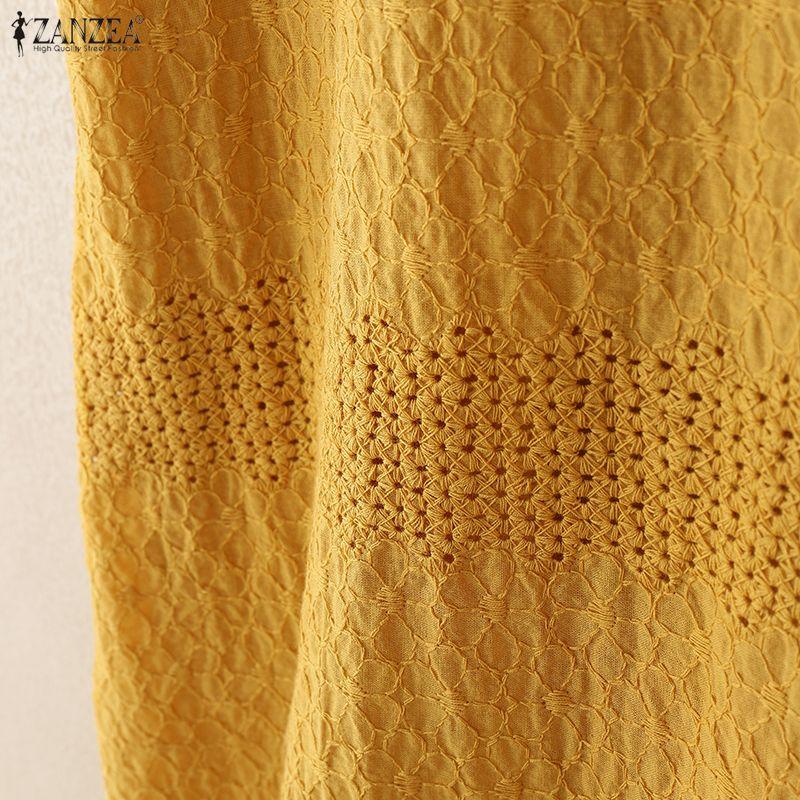 ZANZEA Women Patchwork Casual Round Neck Summer Short Sleeve Dress