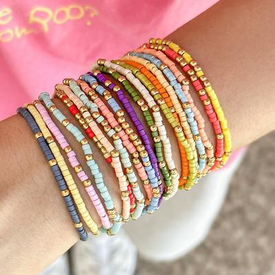 Bohemian Style Beaded Bracelet Set For Women Colorful Beads Stretchy Strand Chain Bangle Girls Summer Beach Vacation Zircon