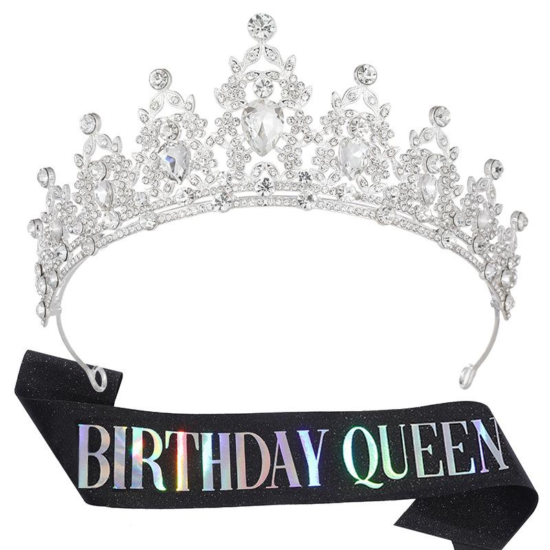 Round Crystal Crown Prom Prince Tiara Ribbon King Queen Ribbon Crown Party Decoration