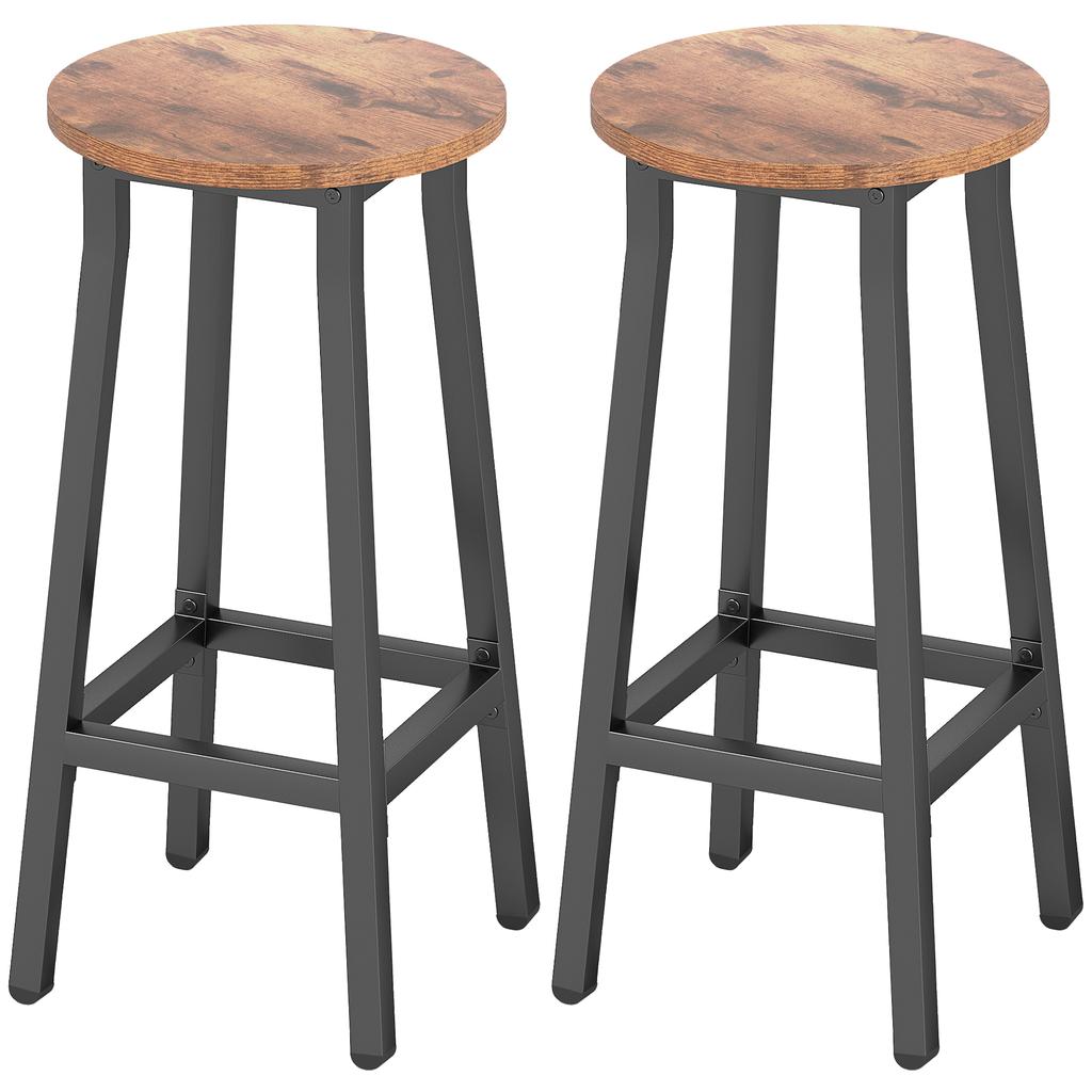 Bar Stools Set of 2 Breakfast Bar Stools with Footrest, Industrial Round, 32 x 32 x 65 cm, Rustic Brown