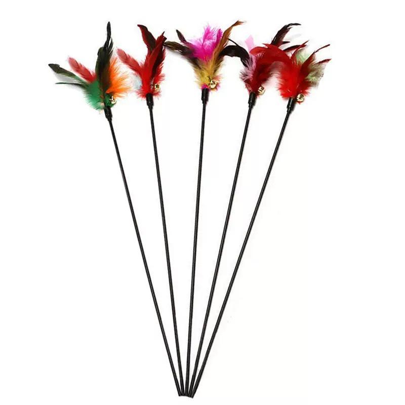 Bunte Feder Katzenangel mit Glöckchen - Langlebiges, Bissfestes Interaktives Spielzeug