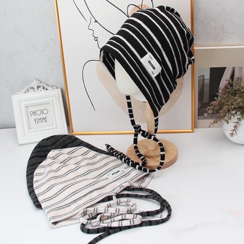 Early autumn striped straps bag head hat women's autumn and winter casual versatile warm windproof face small pile hat