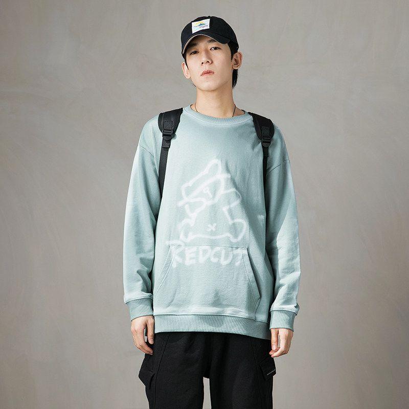 Wassup Fashion Brand Cartoon Smiley Face Fleece-lined round Neck Hoodie Boys Spring, Autumn and Winter All-Matching Couple Pullover Top Heavy