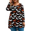 Women's Fashion Large Size Round Neck Long Sleeve Casual Halloween Print Loose Pullover Top