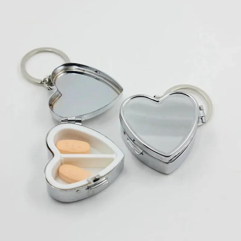 1PC Heart Shape Box Metal 2 Slots Medicine Organizer Container Vitamin Box for Travel Outdoors