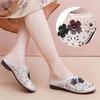 Spring and summer new women's shoes rubber soft sole soft leather flat bottom bag head flower mother shoes breathable hole beach