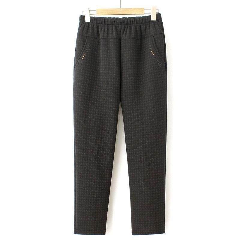 

Мамины брюки с высокой посадкой на флисовой подкладке - Теплые брюки прямого кроя для пожилых женщин, Идеально подходят для повседневной носки осенью и зимой 5XL