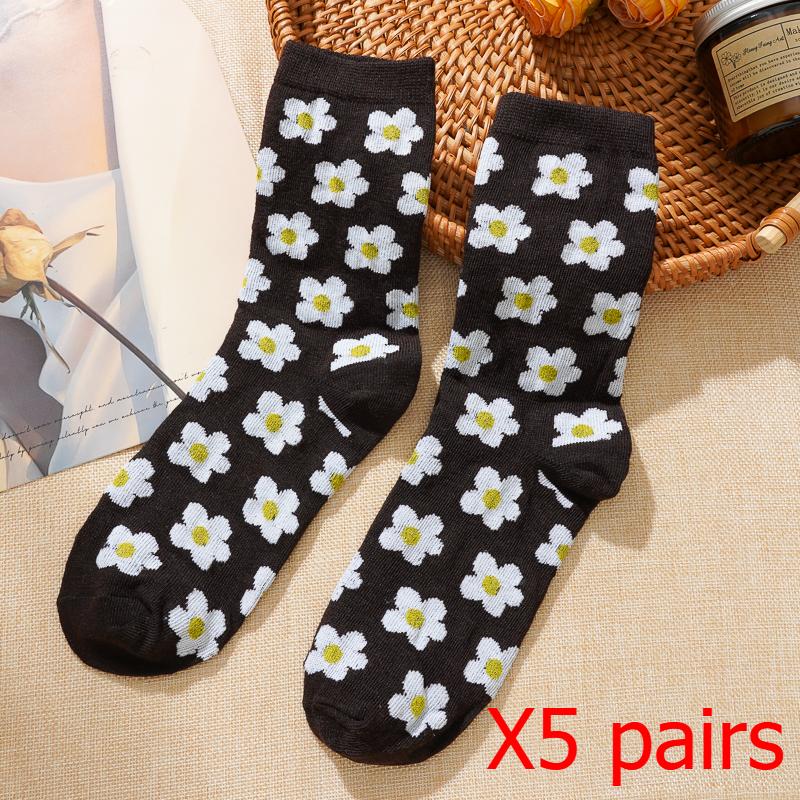 1/5 Paar Vintage Baumwollsocken Damen Niedliche Kniestrümpfe Herbstliche Ästhetik Lange Socken Preppy Knöchelsocken für Damen
