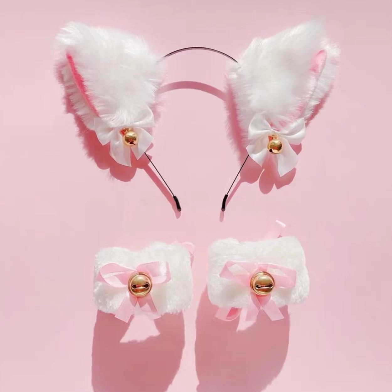 

3/4 шт. Милый косплей колокольчик, ободок с кошачьими ушками, забавная заколка для волос, плюшевый ободок, ухо животного, аксессуар для волос горничной, женский