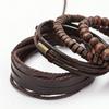 4Pcs/set Retro Literary Style Bronze Bundle Leather Wood Bead Set Bracelet