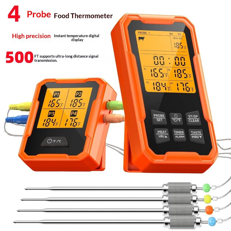 Draadloze Vleesthermometer Afstandsbediende Vleesthermometer Met 4 Sondes Snel En Nauwkeurig Direct Afleesbaar Vooringestelde Temperaturen En Slimme Waarschuwingen
