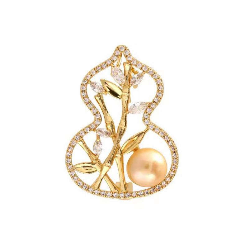 Simple Chinese-style Gourd and Bamboo Leaf Brooch, Versatile for Women's Charm, Pearl Brooch, Unique and Niche Design Sense Brooch
