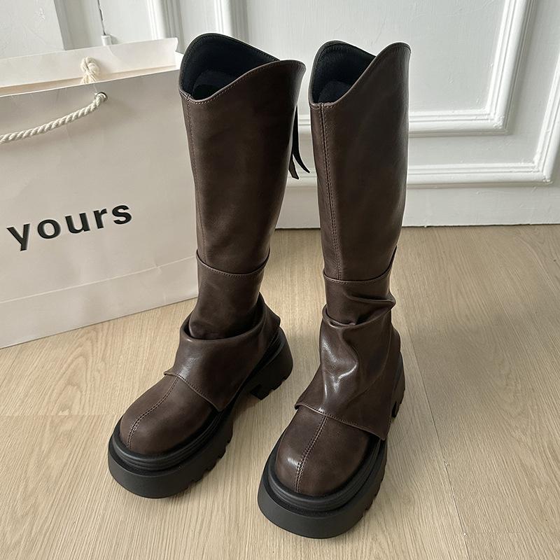Thick-soled High Boots Women's 2025 New Autumn and Winter Brown Long Boots Trouser Boots Small Explosive Knight Boots