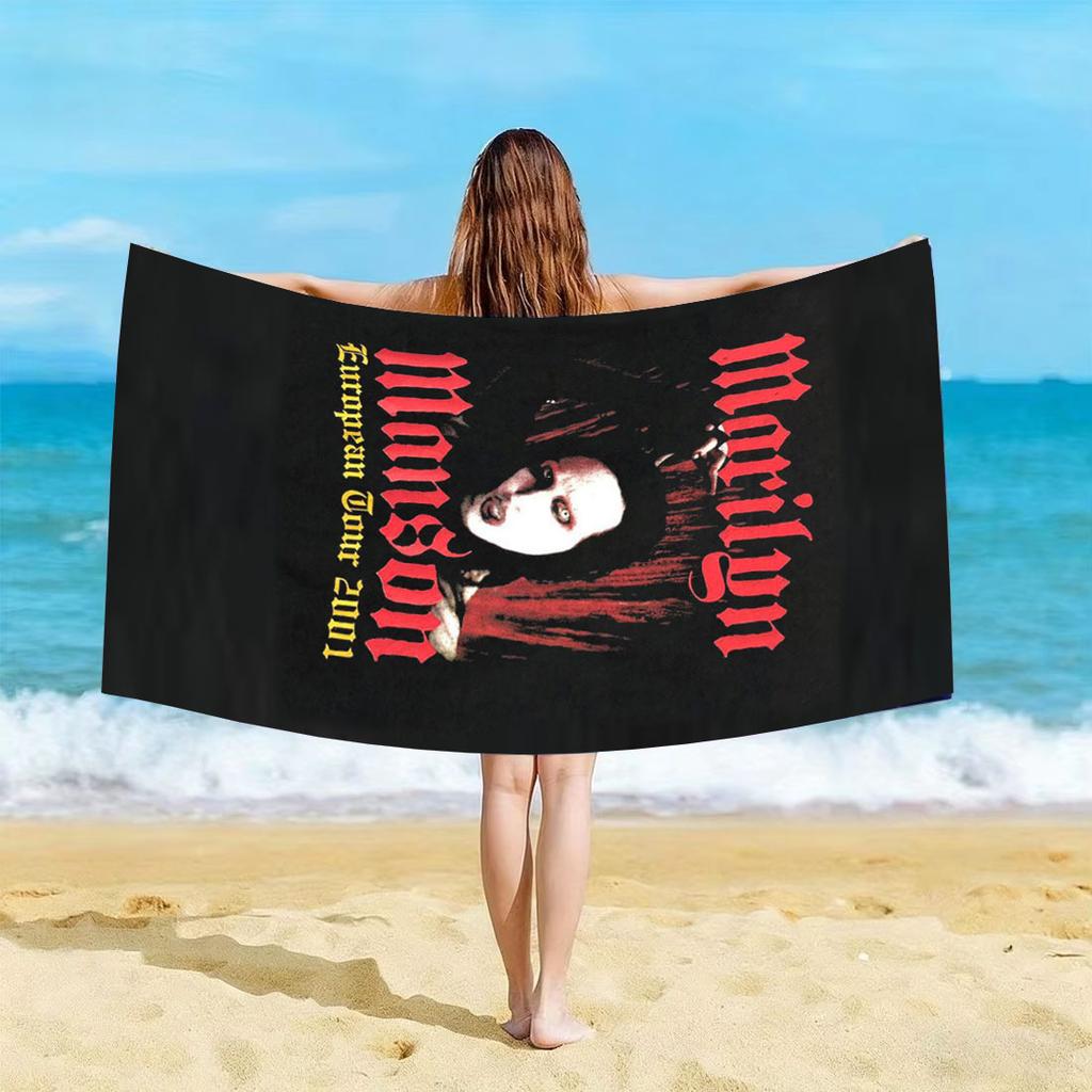 1pz Asciugamano da Spiaggia a Tema M-Marilyn Manson Stampato HD Resistente allo Sbiadimento Morbido Delicato sulla Pelle per Palestra Bagno Piscina Accessori da Spiaggia