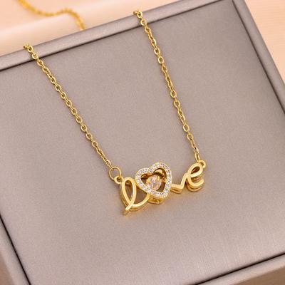 Temperament Sweet And Smart Love Titanium Steel Necklace Girls Pendant Collarbone Chain Girlfriends With The Same Item